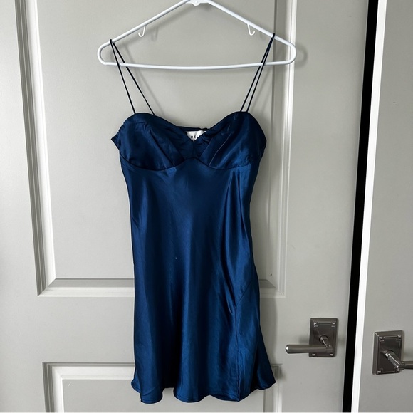 NWT Hello Molly STRUT ALL NIGHT DRESS Blue Satin Mini Dress - Picture 4 of 6